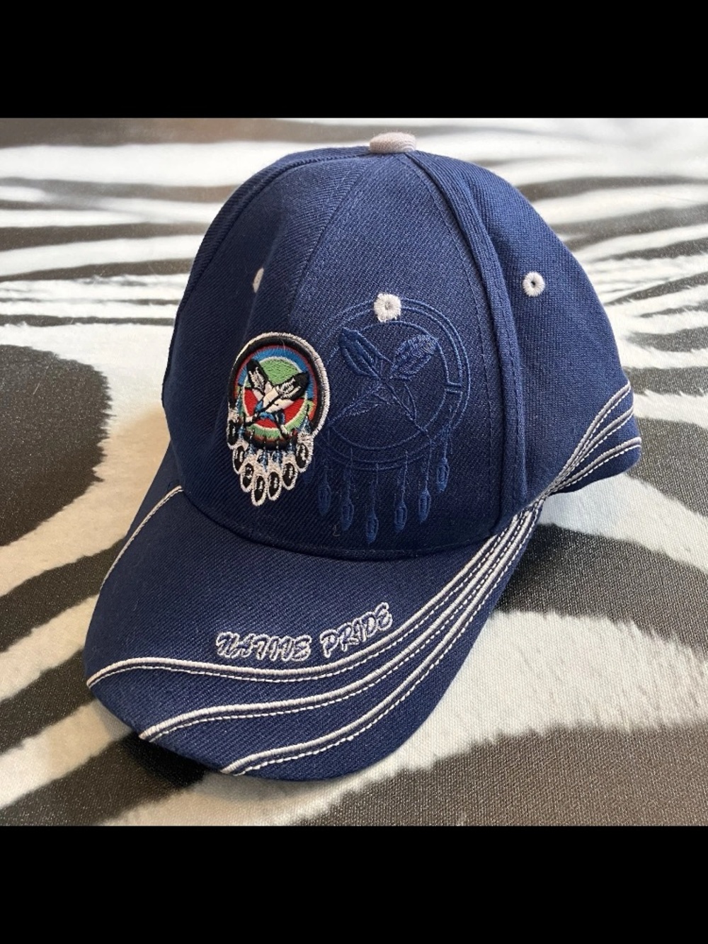 Native Pride Indian Dream Catcher Feather Navy Blue Embroidered Cap Hat